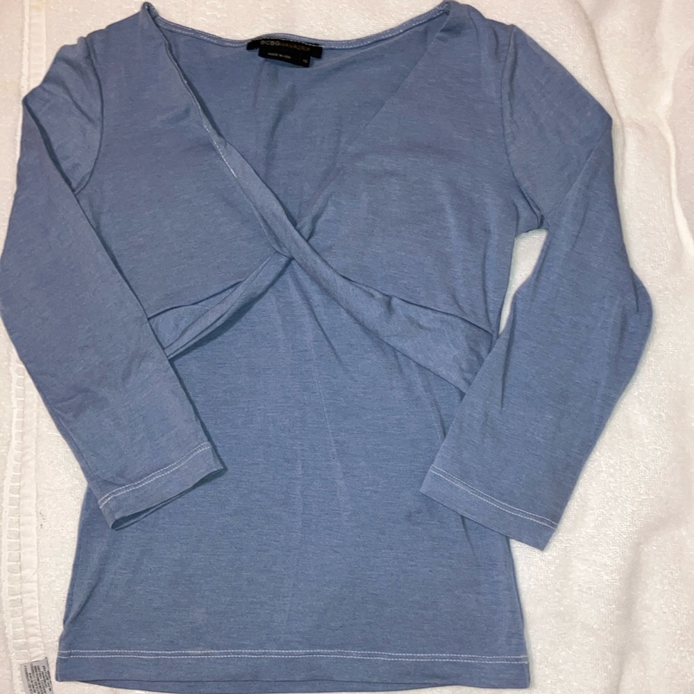 BCBGMaxAzria Slate Blue Wrap Blouse